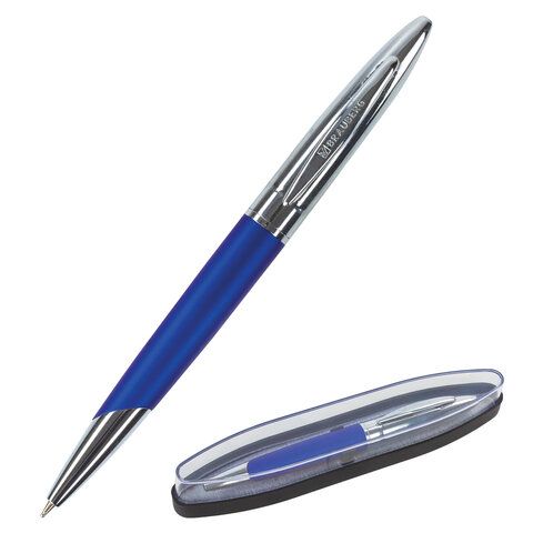 Ручка подарочная шариковая BRAUBERG Echo, СИНЯЯ, корпус серебристый с синим, линия 0,5мм, 143460