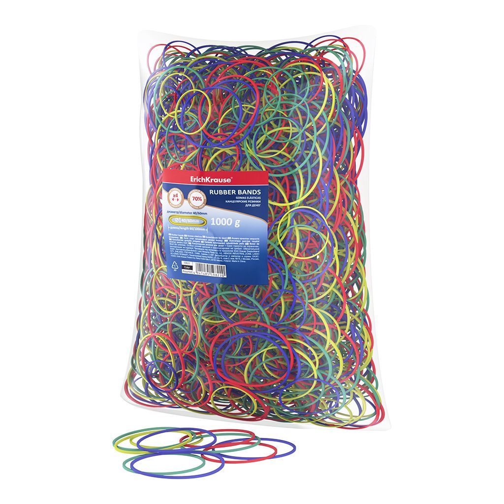 Канцелярские резинки для денег ErichKrause диаметр 40 мм, 60 мм/длина 60 мм,100 мм, ассорти (в пакете по 1 кг.)
