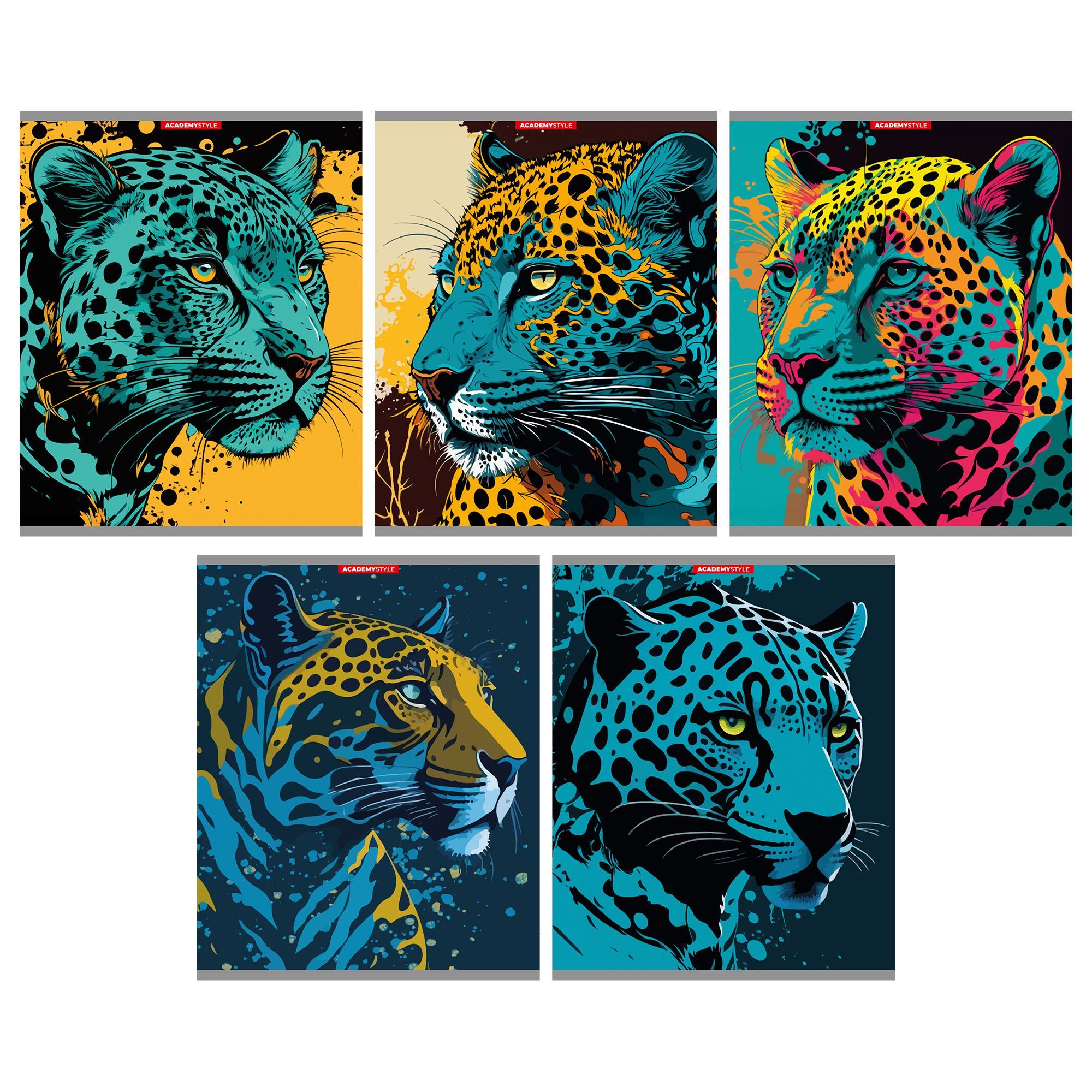 Тетрадь 96 листов скрепка А5 клетка Леопарды