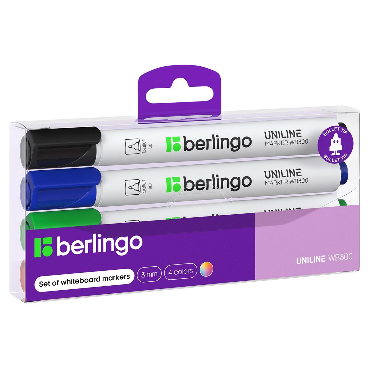 Обложка товара «Набор маркеров для белых досок Berlingo "Uniline WB300" 4цвета, пулевидный, 3мм.»