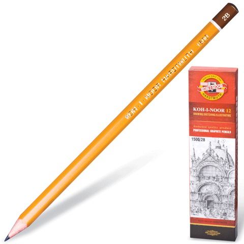 Обложка товара «Карандаш чернографитный KOH-I-NOOR 1500, 1шт., 2B, корпус желтый, заточенный»