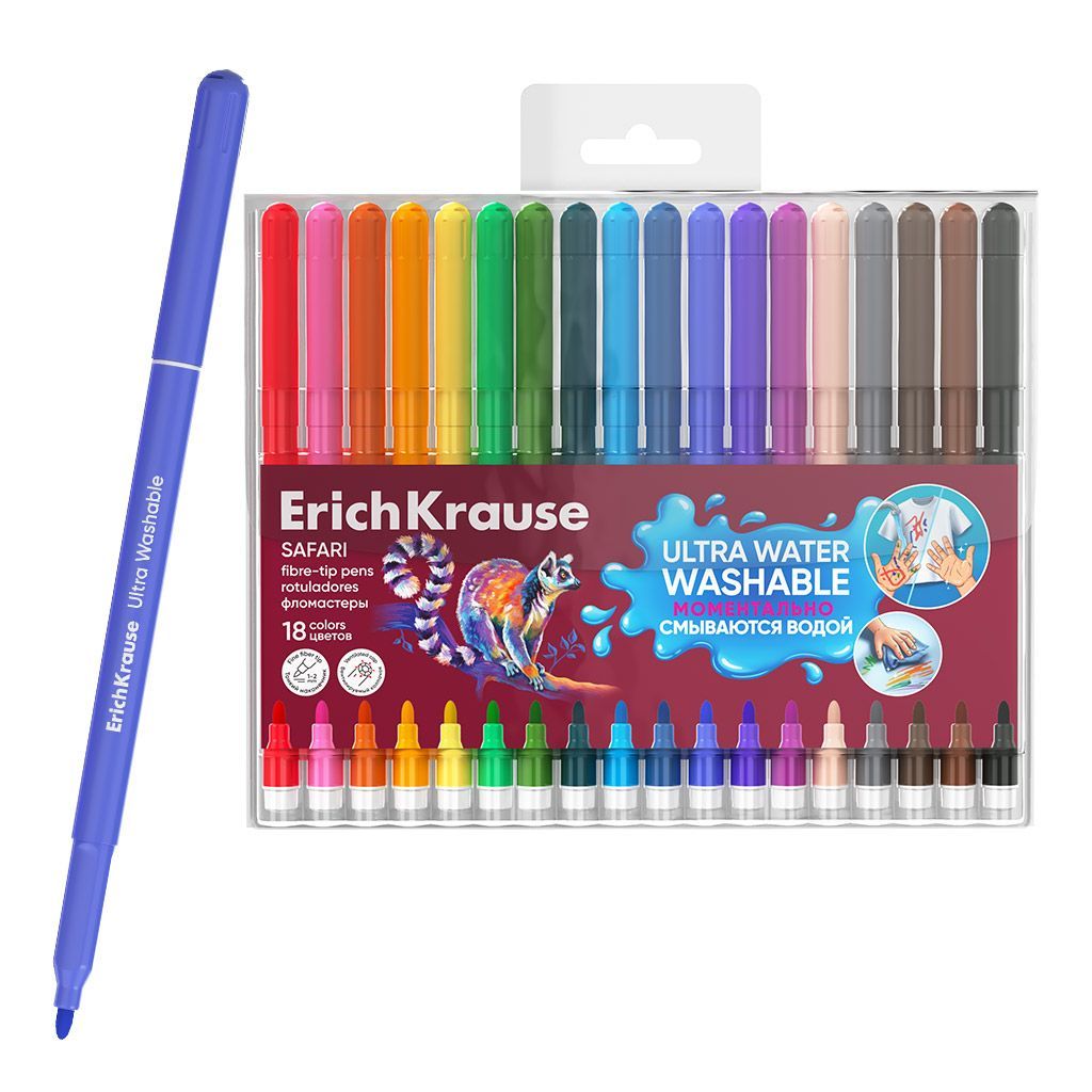 Обложка товара «Фломастеры ErichKrause Safari Ultra Washable 18 цветов »