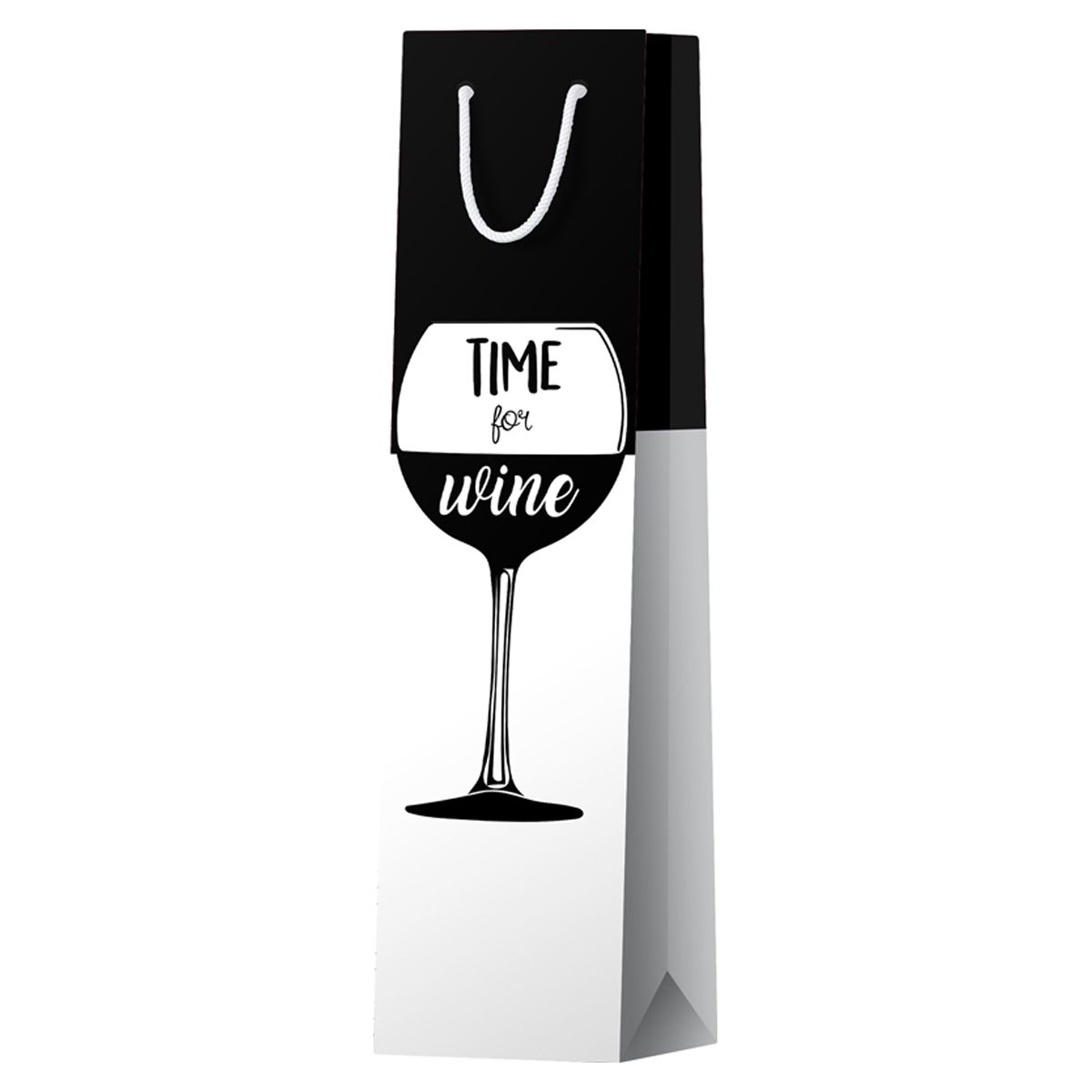Пакет подарочный 12*36*8,5см ArtSpace "Time for wine. Black", матовое ламинирование, выборочный лак, под бутылку 