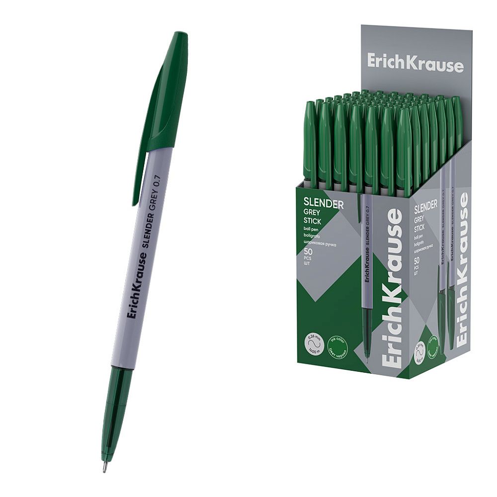 Обложка товара «Ручка шариковая ErichKrause Slender® Stick Grey 0.7, Super Glide Technology, цвет чернил зеленый »