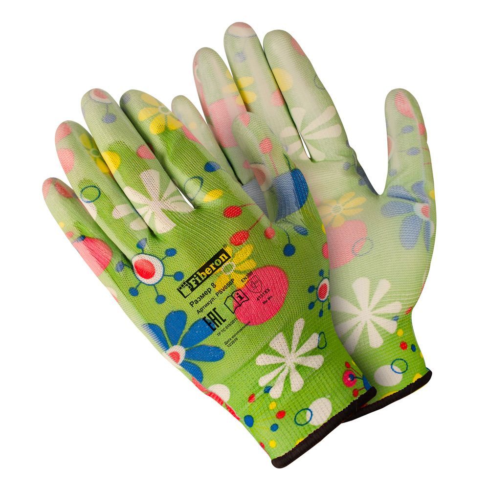 Перчатки «Для садовых работ», полиэстеровые, полиуретановое покрытие, разноцветные, микс цветов, Fiberon, 8(М)