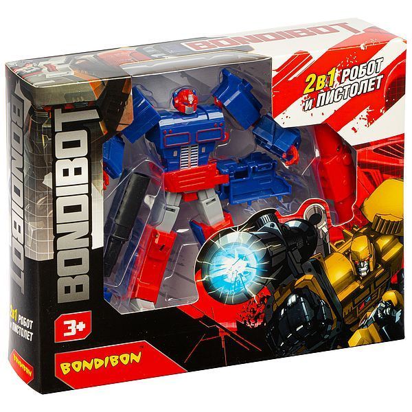 Трансформер 2в1 BONDIBOT робот и пистолет с проектором,  Bondibon BOX 25x20х6 см, цвет синий
