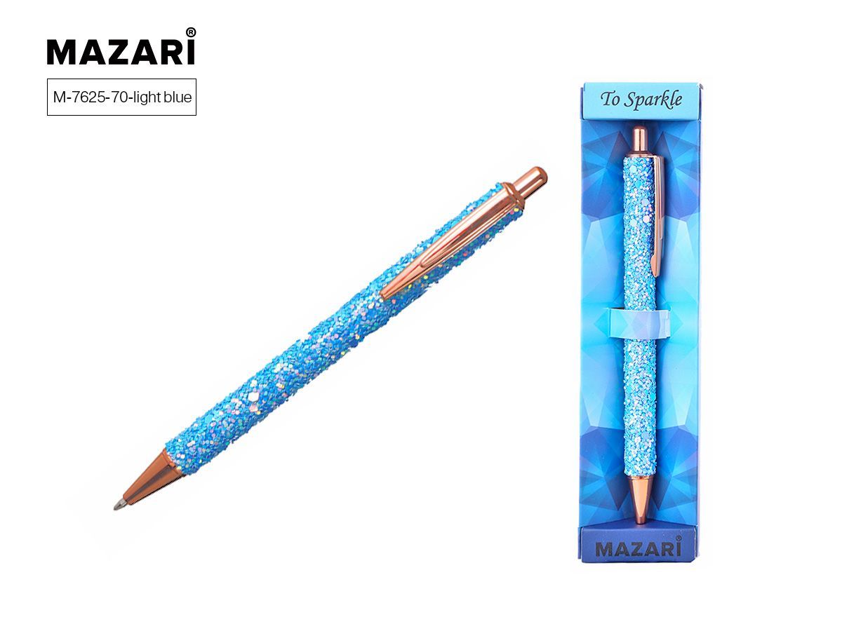 Ручка шариковая автоматическая TO SPARKLE-3, СИНЯЯ, пулевидный пиш.узел 1.0 мм, корпус металлический голубой