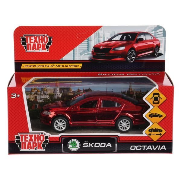 Обложка товара «Машина металл SKODA OCTAVIA ХРОМ 12 см, двери, багаж, инерц, красный, кор. Технопарк »