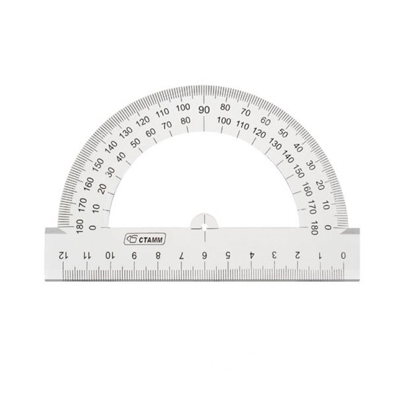 Обложка товара «Транспортир 12см, 180° СТАММ, полистирол, прозрачный бесцветный»