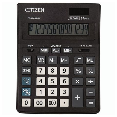 Калькулятор настольный Citizen Business Line CDB, 14 разр., двойное питание, 157*200*35мм, черный CDB1401-BK