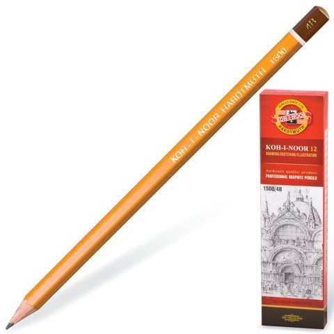 Обложка товара «Карандаш чернографитный KOH-I-NOOR 1500, 1шт., 4B, корпус желтый, заточенный»