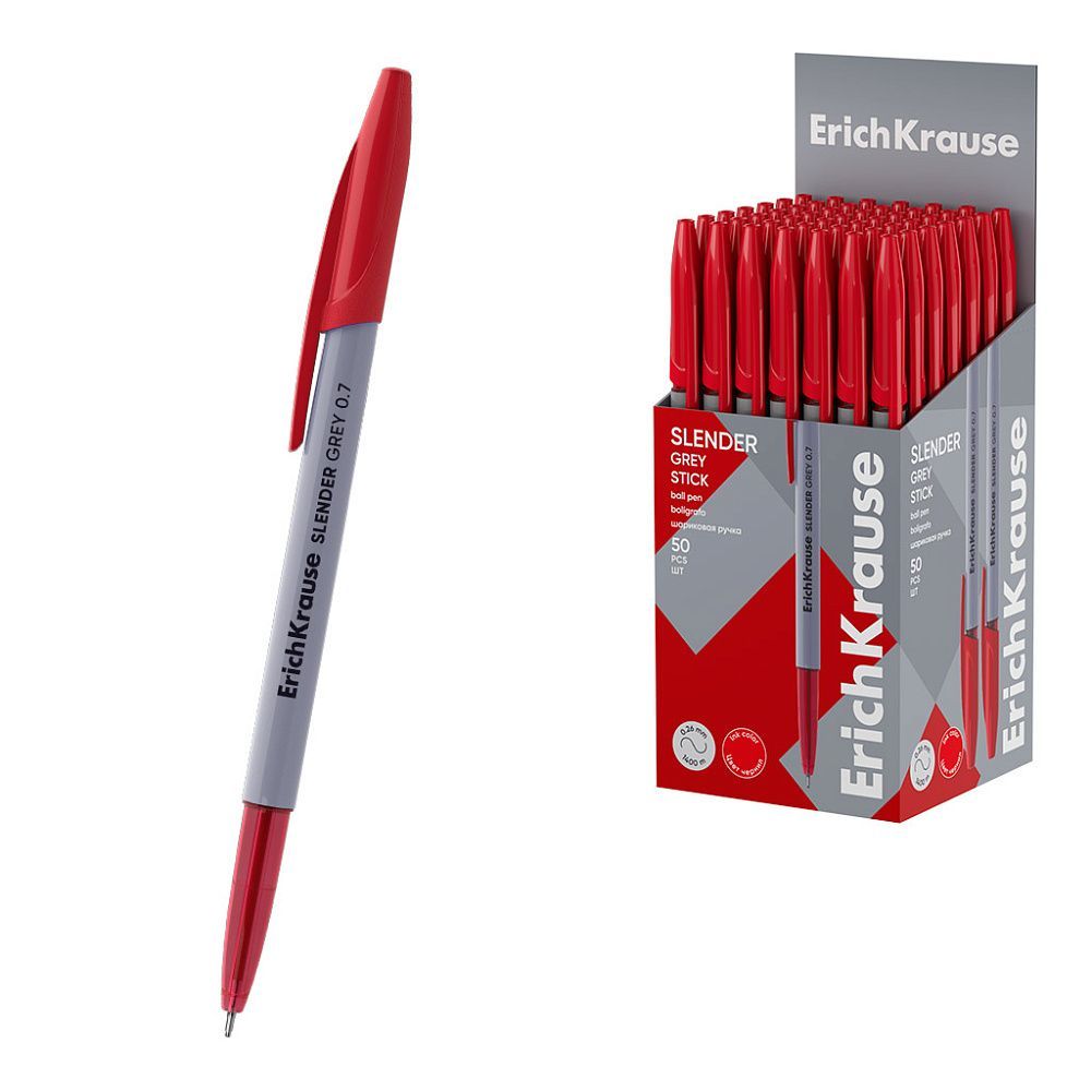Обложка товара «Ручка шариковая ErichKrause Slender® Stick Grey 0.7, Super Glide Technology, цвет чернил красный»