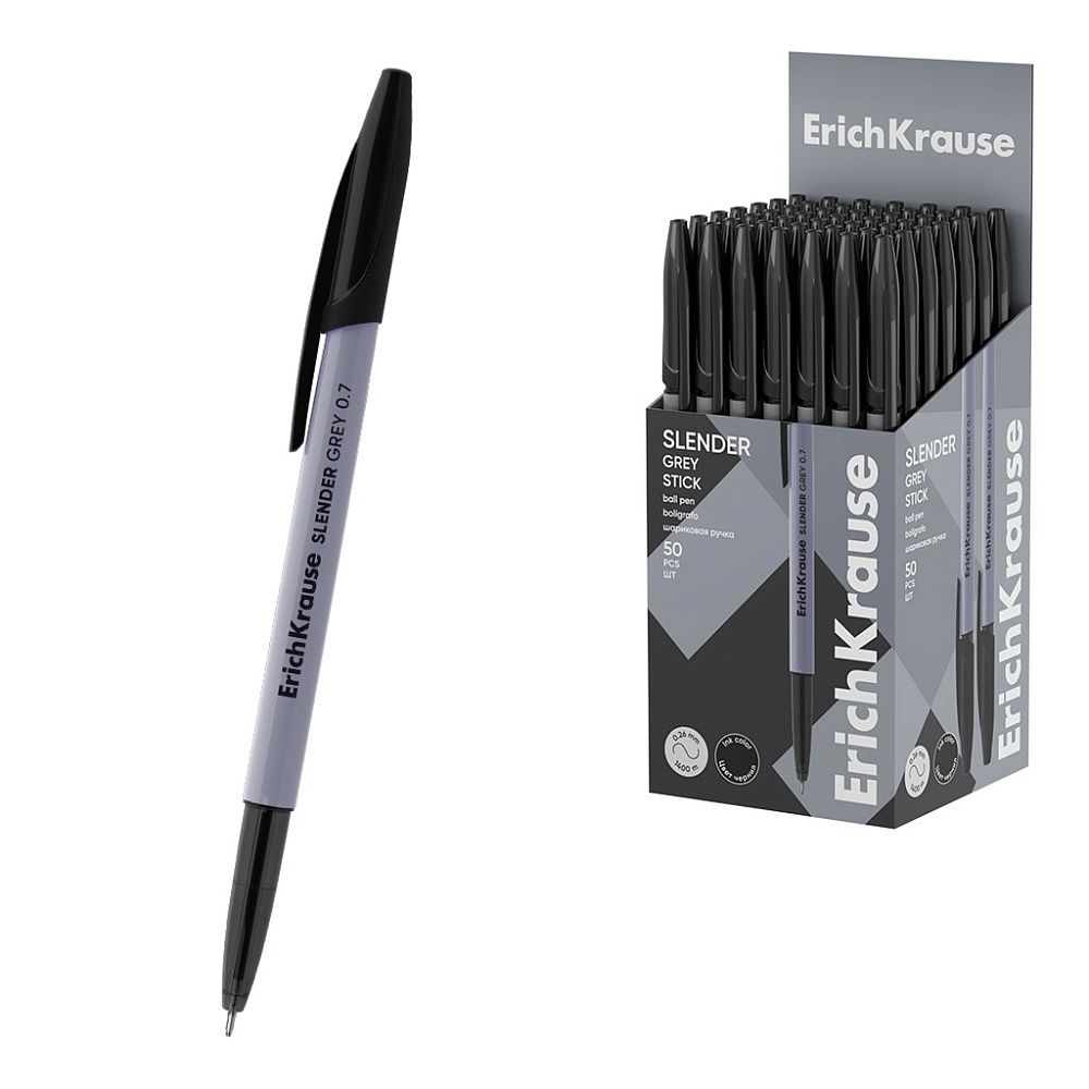 Обложка товара «Ручка шариковая ErichKrause Slender® Stick Grey 0.7, Super Glide Technology, цвет чернил чёрный »