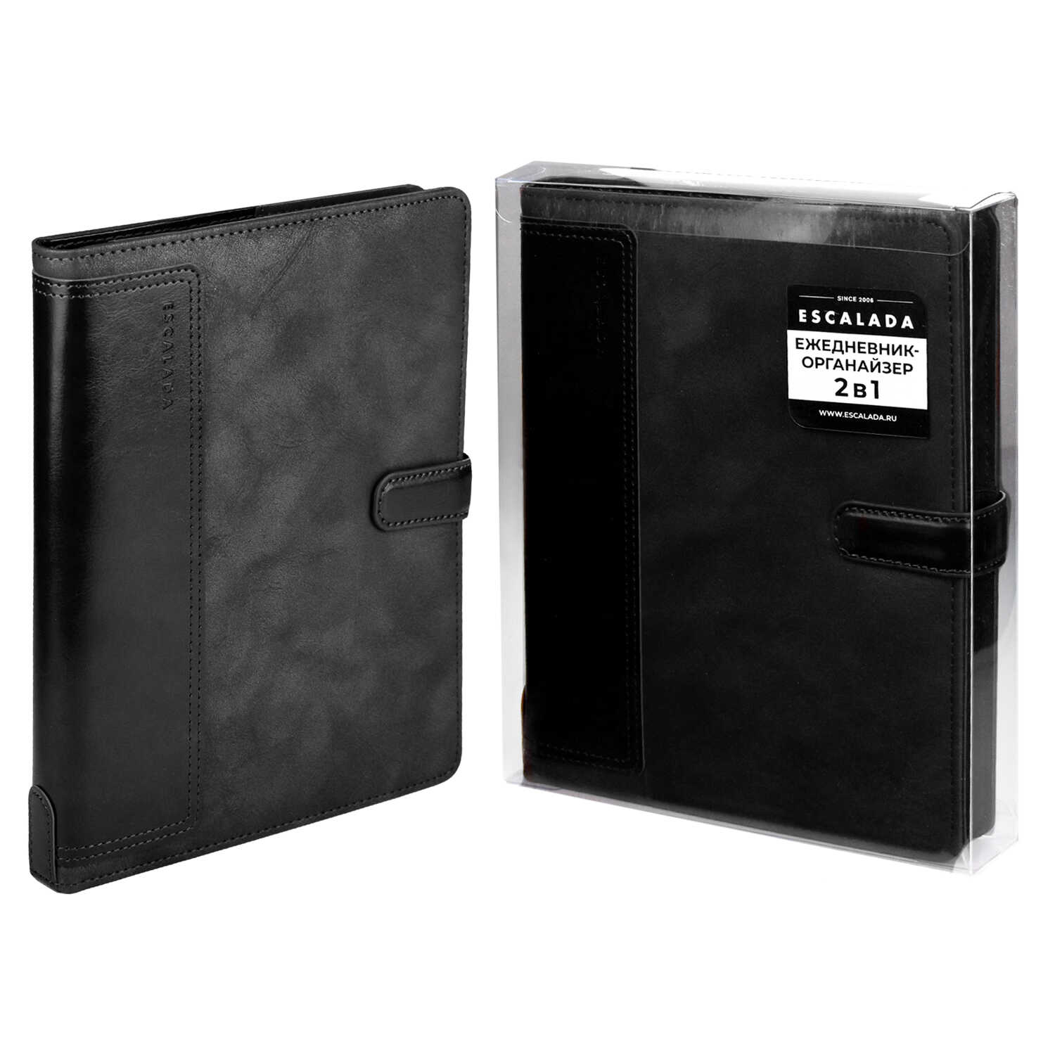 Ежедневник-органайзер недатированный  ESCALADA, А5+, 160 л., ТИВОЛИ ЧЁРНЫЙ (кожзам:  170х225 мм, твёрдый переплёт)