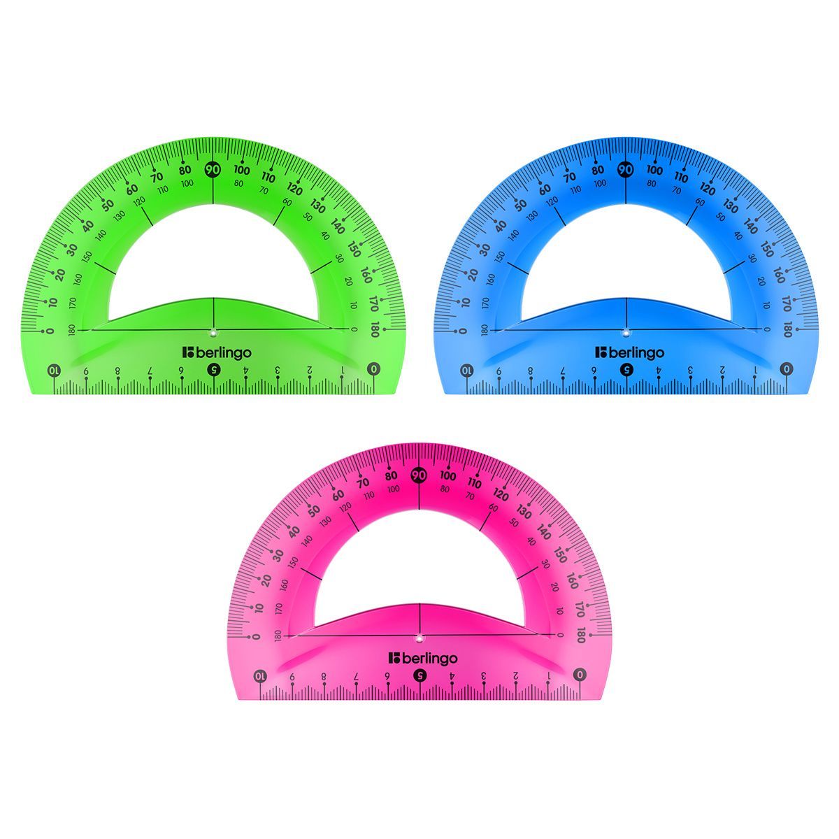 Транспортир 10см, 180° Berlingo "Flexy", гибкий, ассорти, европодвес