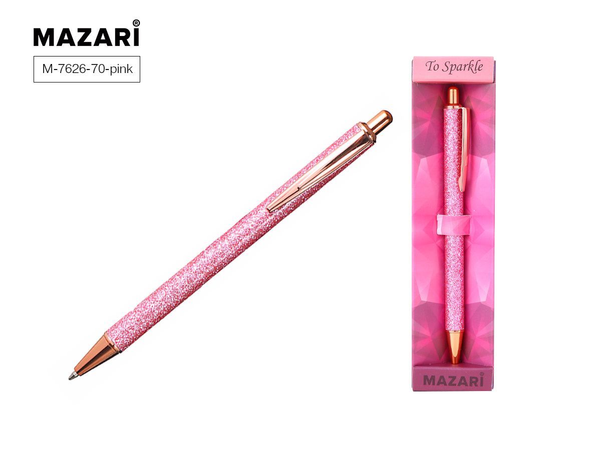 Ручка шариковая автоматическая TO SPARKLE-4, СИНЯЯ, пулевидный пиш.узел 1.0 мм, корпус металлический розовый