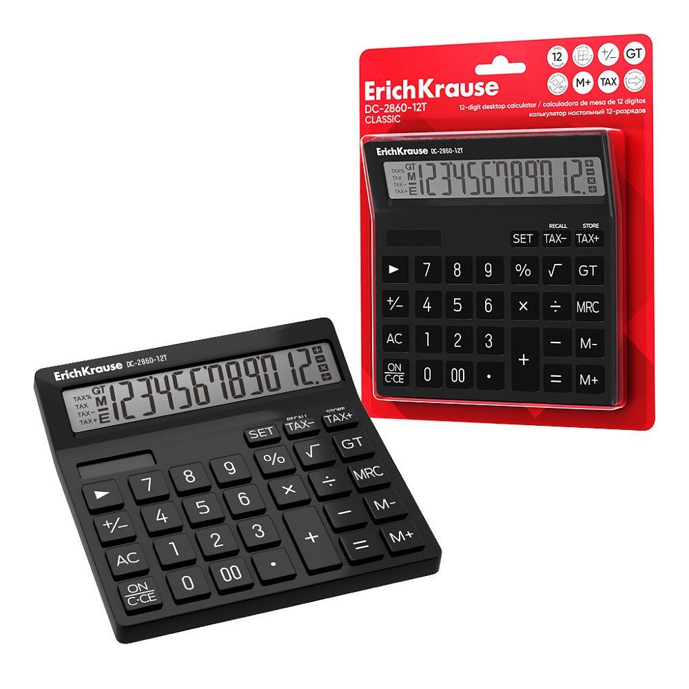 Калькулятор настольный 12-разрядов ErichKrause DC-2860-12T Classic, черный 