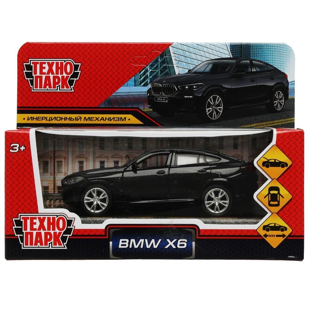Обложка товара «Машина металл BMW X6 длина 12 см, двери, багаж, инер, черный, кор. Технопарк »
