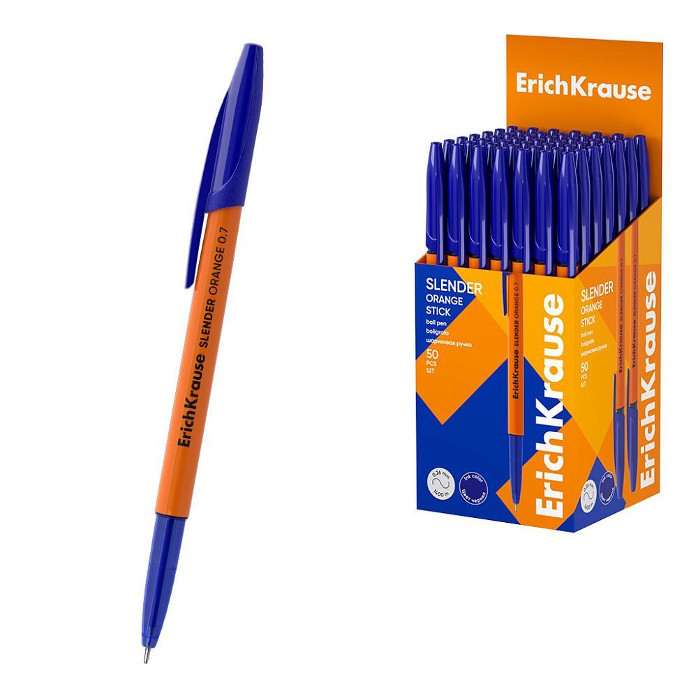 Обложка товара «Ручка шариковая ErichKrause Slender® Stick Orange 0.7, Super Glide Technology, цвет чернил синий»