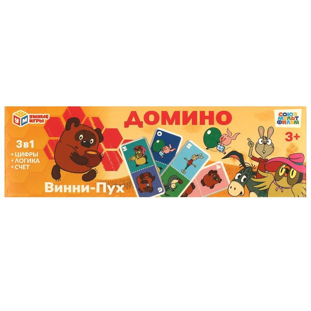 Винни-Пух. СОЮЗМУЛЬТФИЛЬМ. Домино пластиковое. 3в1. 175х55х18 мм. Умные игры 