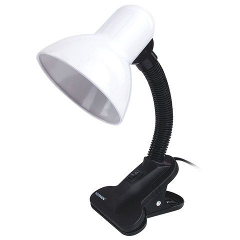 Настольная лампа светильник SONNEN OU-108, на прищепке, цоколь Е27, белый, 236678