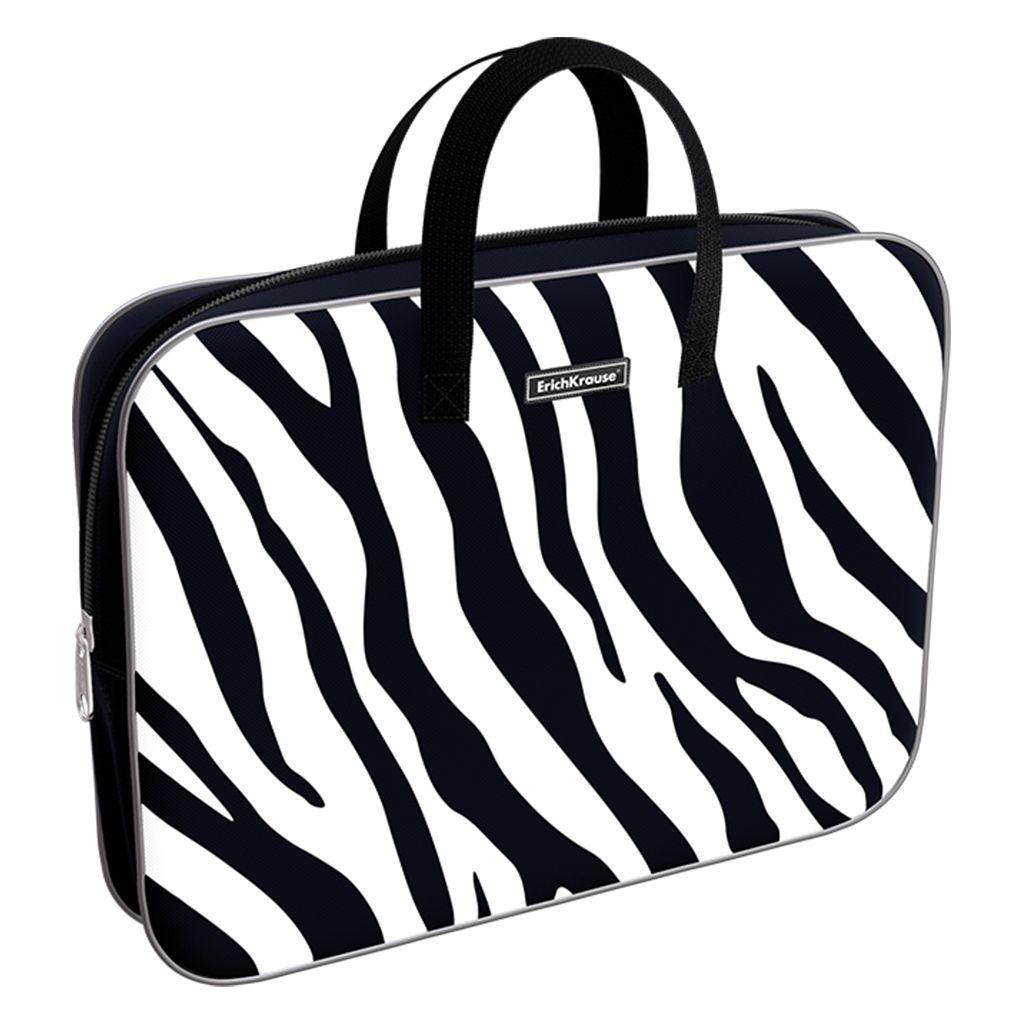 Папка текстильная на молнии ErichKrause с ручками Black&White Zebra, A4+