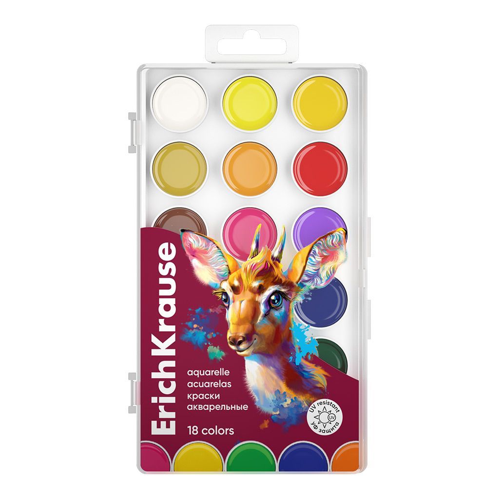 Краски акварельные ErichKrause Safari с УФ защитой яркости 18 цветов