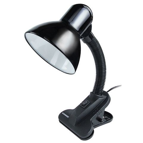 Настольная лампа светильник SONNEN OU-108, на прищепке, цоколь Е27, черный, 236679