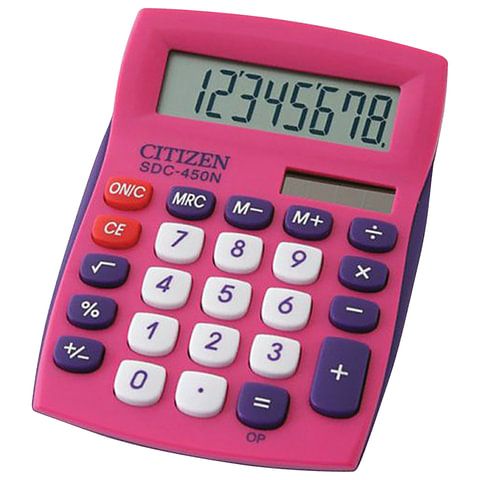 Калькулятор настольный Citizen SDC-450, 8 разр., двойное питание, 120*87*22мм, розовый
