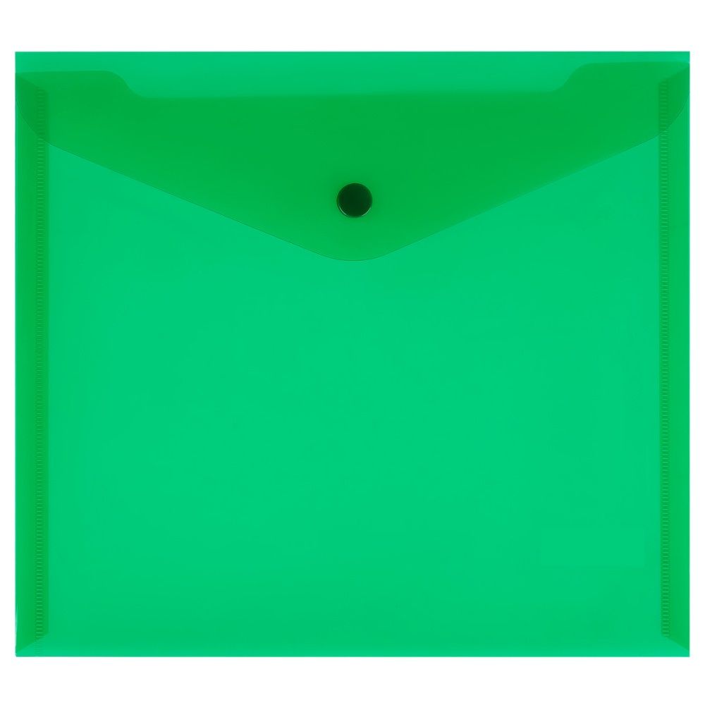 Папка-конверт на кнопке Планета книги В5, 180мкм, пластик, прозрачная, зеленая 