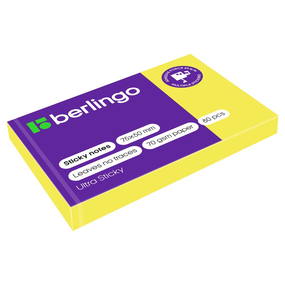 Обложка товара «Самоклеящийся блок Berlingo "Ultra Sticky", 50*75мм, 80л., желтый неон »