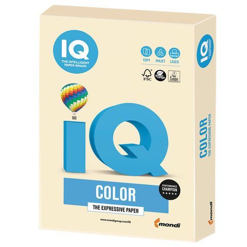 Бумага цветная IQ color А4, 160 г/м, 250 л, пастель, кремовая, CR20, ш/к 00051