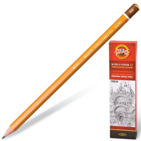 Обложка товара «Карандаш чернографитный KOH-I-NOOR 1500, 1шт., 8B, корпус желтый, заточенный»
