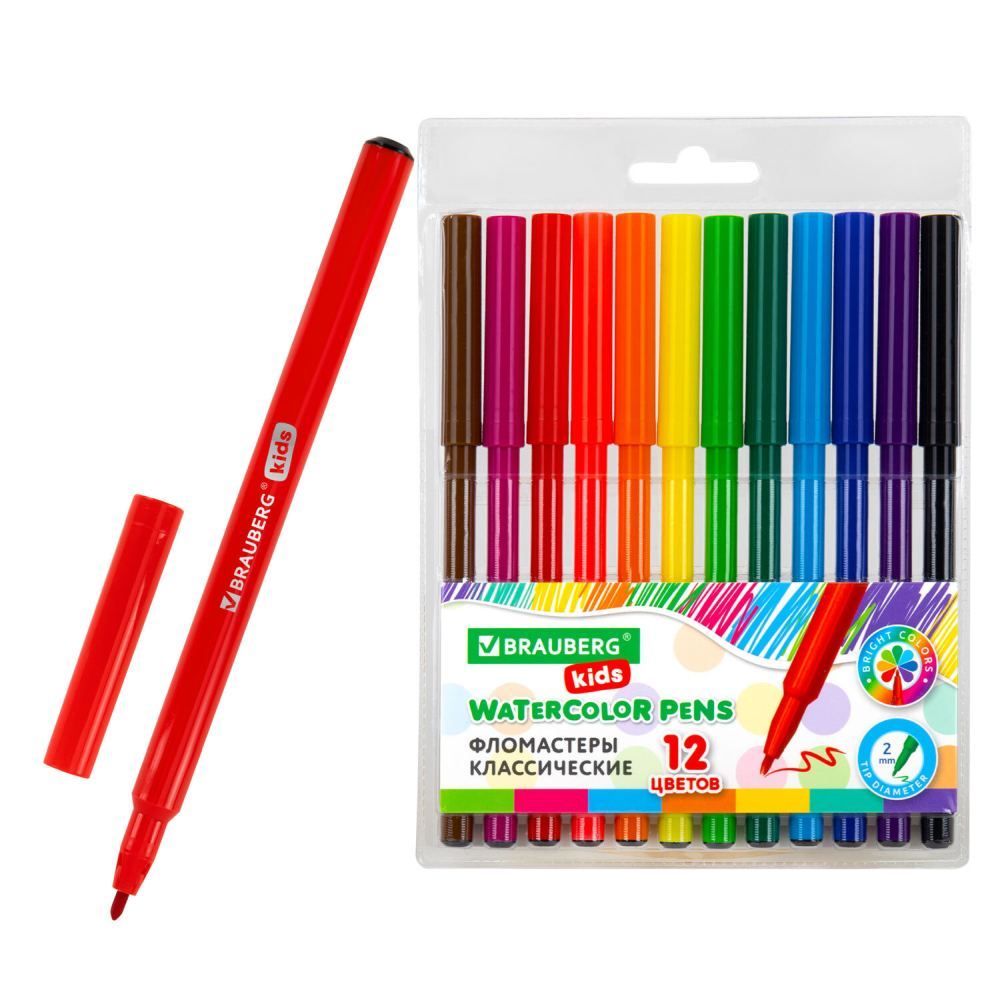 Обложка товара «Фломастеры BRAUBERG KIDS КЛАССИЧЕСКИЕ 12 цветов, вентилируемый колпачок, ПВХ-упаковка, 152601»
