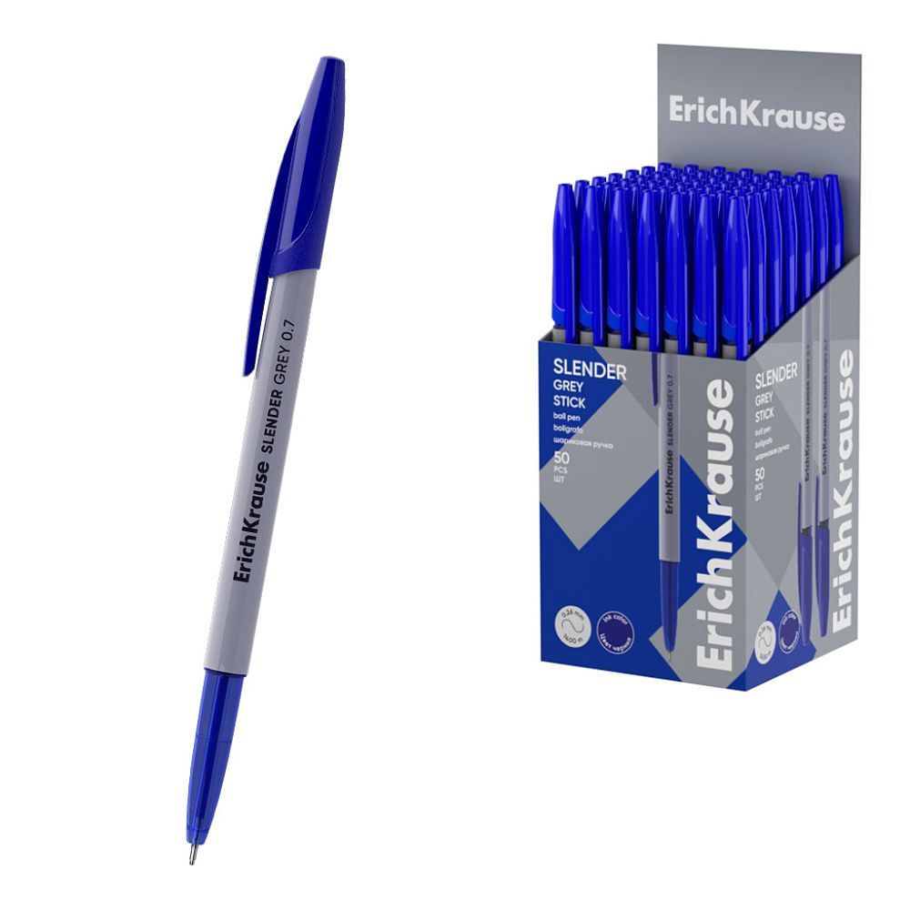 Обложка товара «Ручка шариковая ErichKrause Slender® Stick Grey 0.7, Super Glide Technology, цвет чернил синий »