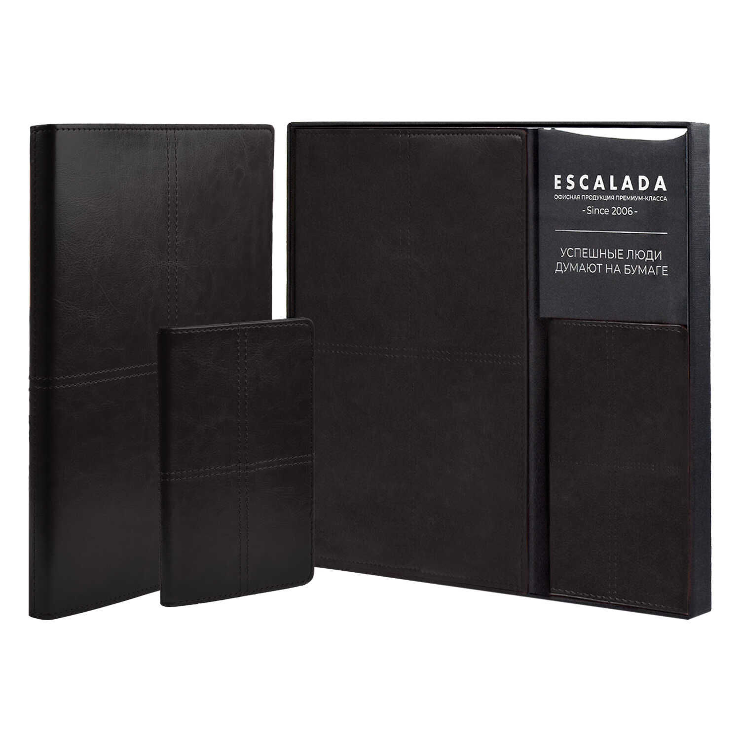 Ежедневник недатированный + обложка для паспорта (набор подарочный)  ESCALADA, А5+, 120 л., САРИФ ЧЁРНЫЙ