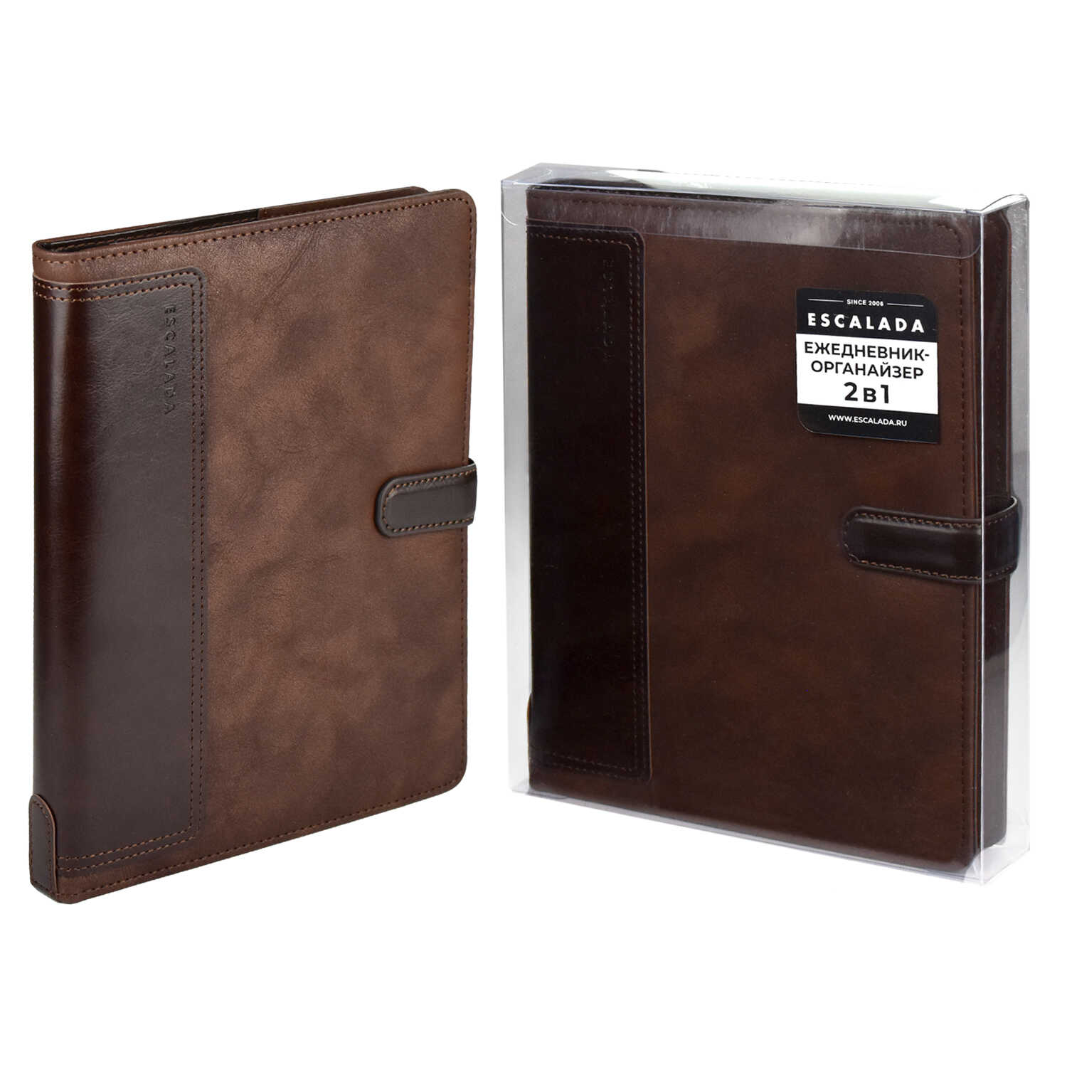 Ежедневник-органайзер недатированный  ESCALADA, А5+, 160 л., ТИВОЛИ КОРИЧНЕВЫЙ (кожзам:  170х225 мм, твёрдый переплёт)