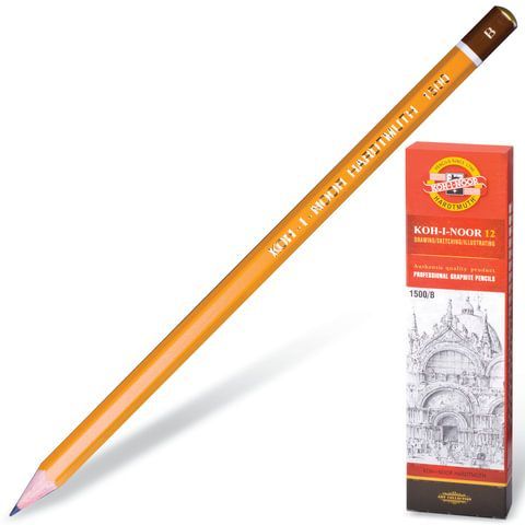 Обложка товара «Карандаш чернографитный KOH-I-NOOR 1500, 1шт., B, корпус желтый, заточенный»