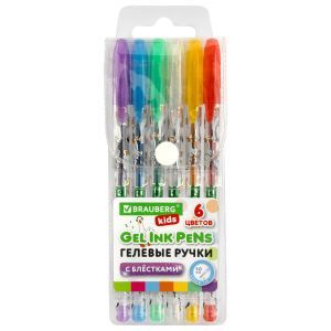 Обложка товара «Ручки гелевые С БЛЁСТКАМИ BRAUBERG KIDS "CUTE ANIMALS", НАБОР 6 ЦВЕТОВ, линия письма 0,7 мм, 144443»