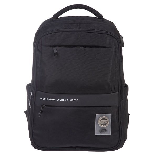 Рюкзак Hatber PRO-BLACK- 43х31,5х14,5см полиэстер нагружная стяжка 2 отделения 4 кармана, с USB-выходом