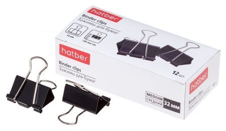 Обложка товара «Зажимы для Бумаг Hatber 32мм черные »