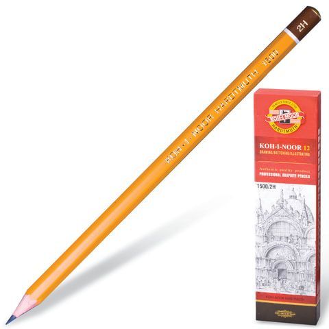 Обложка товара «Карандаш чернографитный KOH-I-NOOR 1500, 1шт., 2H, корпус желтый, заточенный»