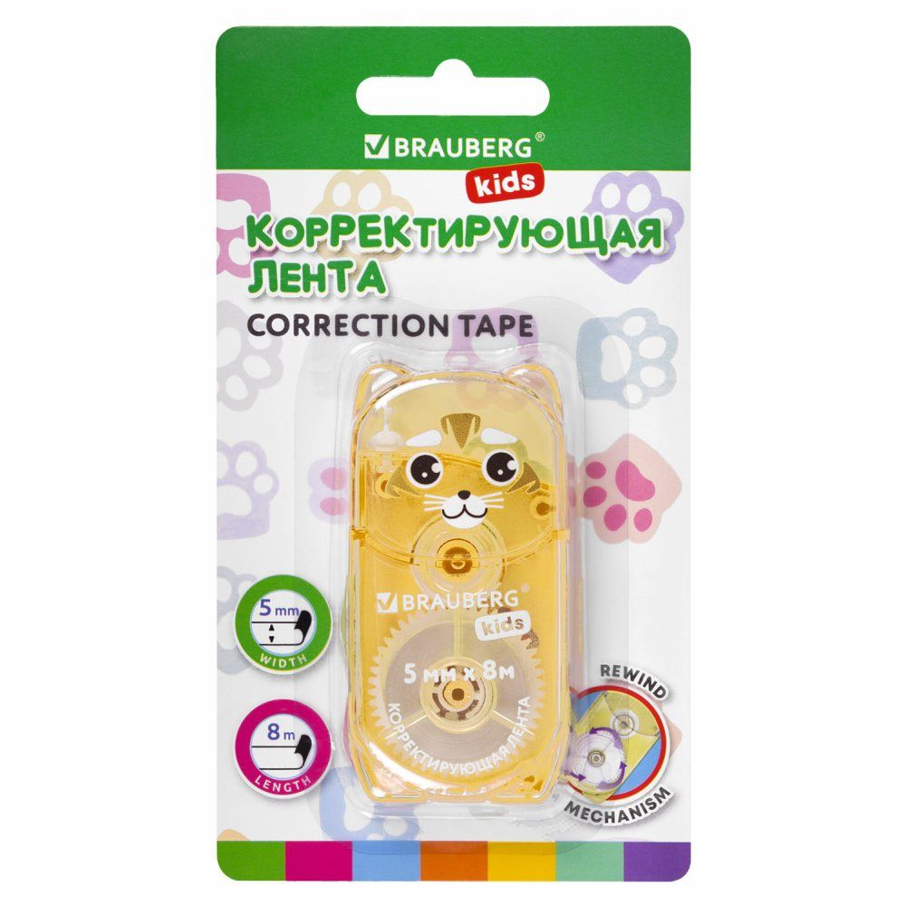 Обложка товара «Корректирующая лента BRAUBERG KIDS "ЗВЕРЯТА", 5мм х 8м, механизм перемотки, ассорти, блистер, 272499»
