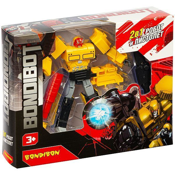 Трансформер 2в1 BONDIBOT робот и пистолет с проектором,  Bondibon BOX 25x20х6 см, цвет жёлтый