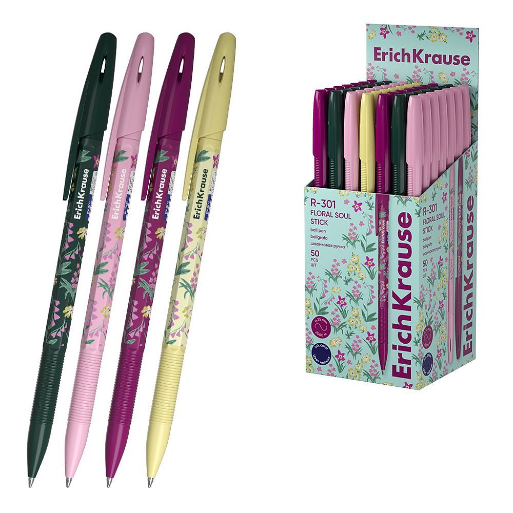 Обложка товара «Ручка шариковая ErichKrause R-301 Stick Floral Soul 0.7, цвет чернил синий »