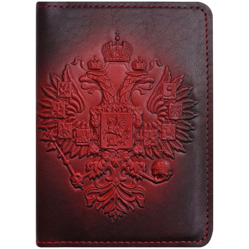 Обложка для паспорта Кожевенная мануфактура "Орел Российской Империи", красный, в деревянной упаковке 