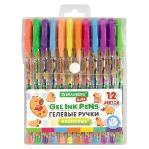 Обложка товара «Ручки гелевые НЕОНОВЫЕ BRAUBERG KIDS "CUTE ANIMALS", НАБОР 12 ЦВЕТОВ, линия письма 0,7 мм, 144444»