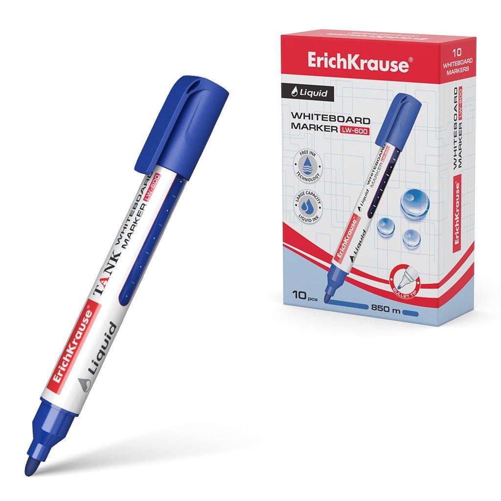 Маркер для досок с жидкими чернилами ErichKrause® Liquid LW-600, цвет чернил синий 