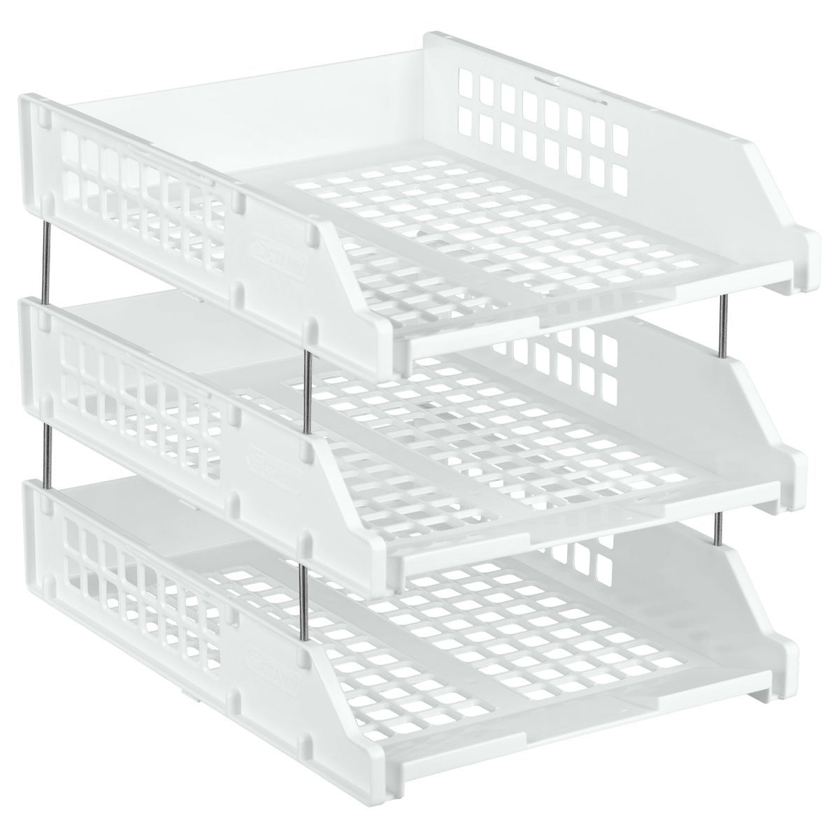 Лоток для бумаг горизонтальный СТАММ "Strong", набор 3шт., на метал. стержнях, белый 