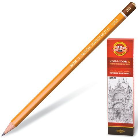 Обложка товара «Карандаш чернографитный KOH-I-NOOR 1500, 1шт., 3B, корпус желтый, заточенный»